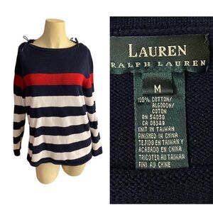Vintage Lauren Ralph Lauren women's striped cotton boat neck Classic sweater.